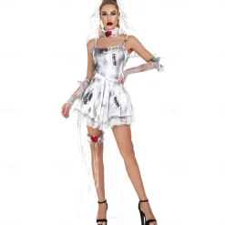 Zombie Ghostly Bride Halloween Cosplay Costume Party Costume Masquerade Outfits Adults' Women's Masquerade Performance Party Halloween Easy Halloween Costumes Dress Up