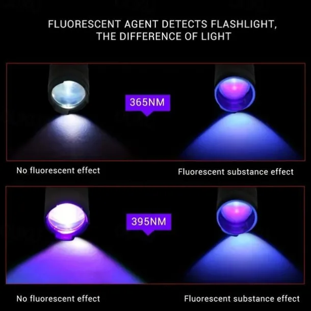 Zoomable UV Flashlight with Clip - Waterproof Torch in Red, Blue, Green & Purple Black Light for Fluorescent Detection & Camping